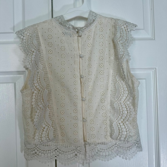 Sim & Sam Women's Cream High Collar Lace Blouse Medium - Picture 5 of 6
